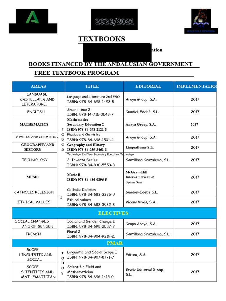Andalusian Secondary Education Textbooks | PDF