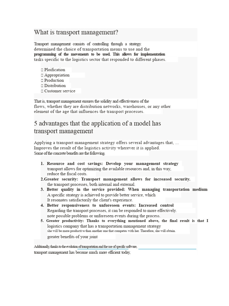 Transport Management | PDF | Logistics | Transport