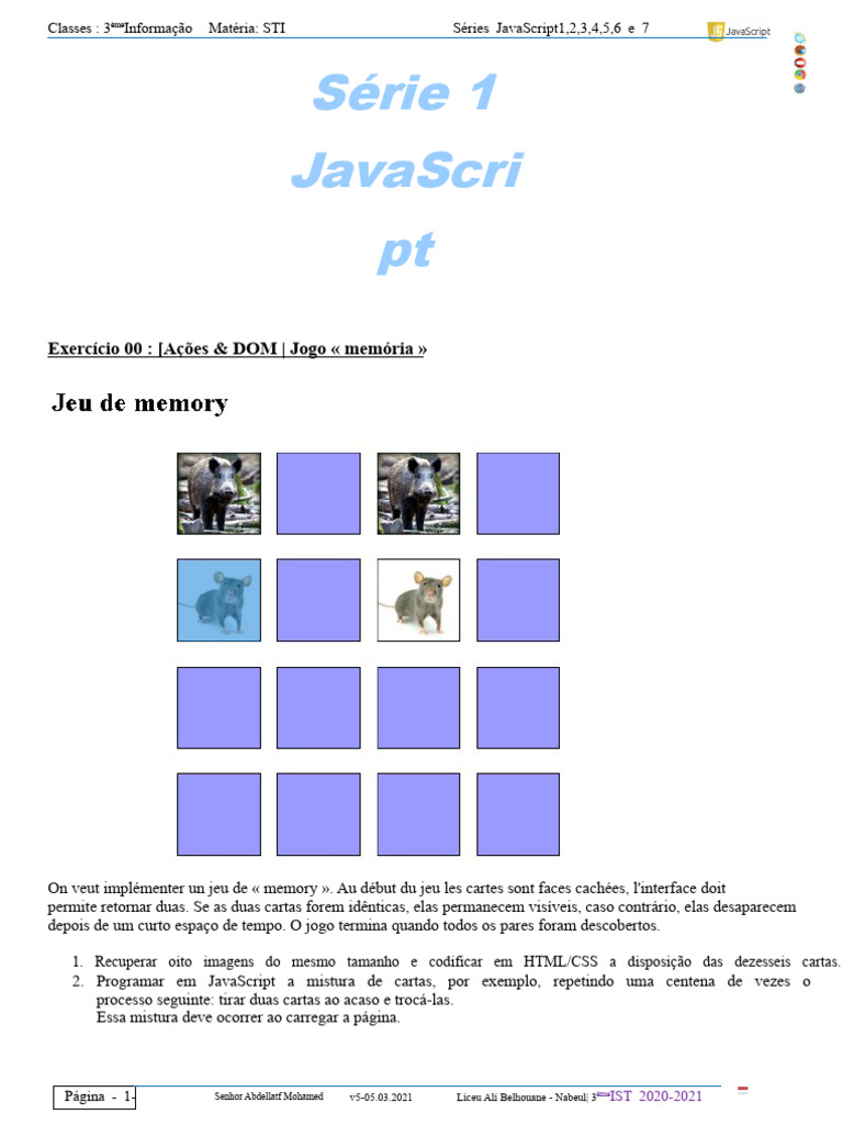 Jogo da Memória em JavaScript e CSS | PDF | Script Java | Modelo de ...