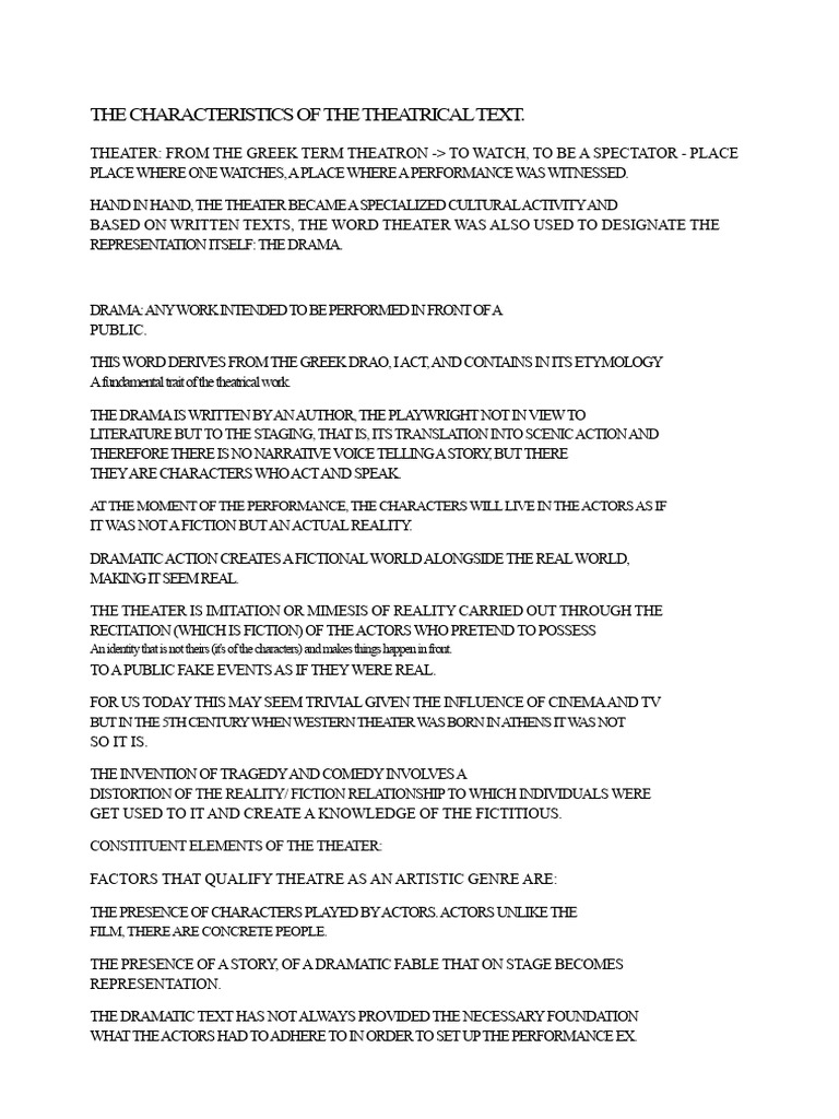 The Characteristics of Theatrical Text | PDF | Theatre | Tragedy