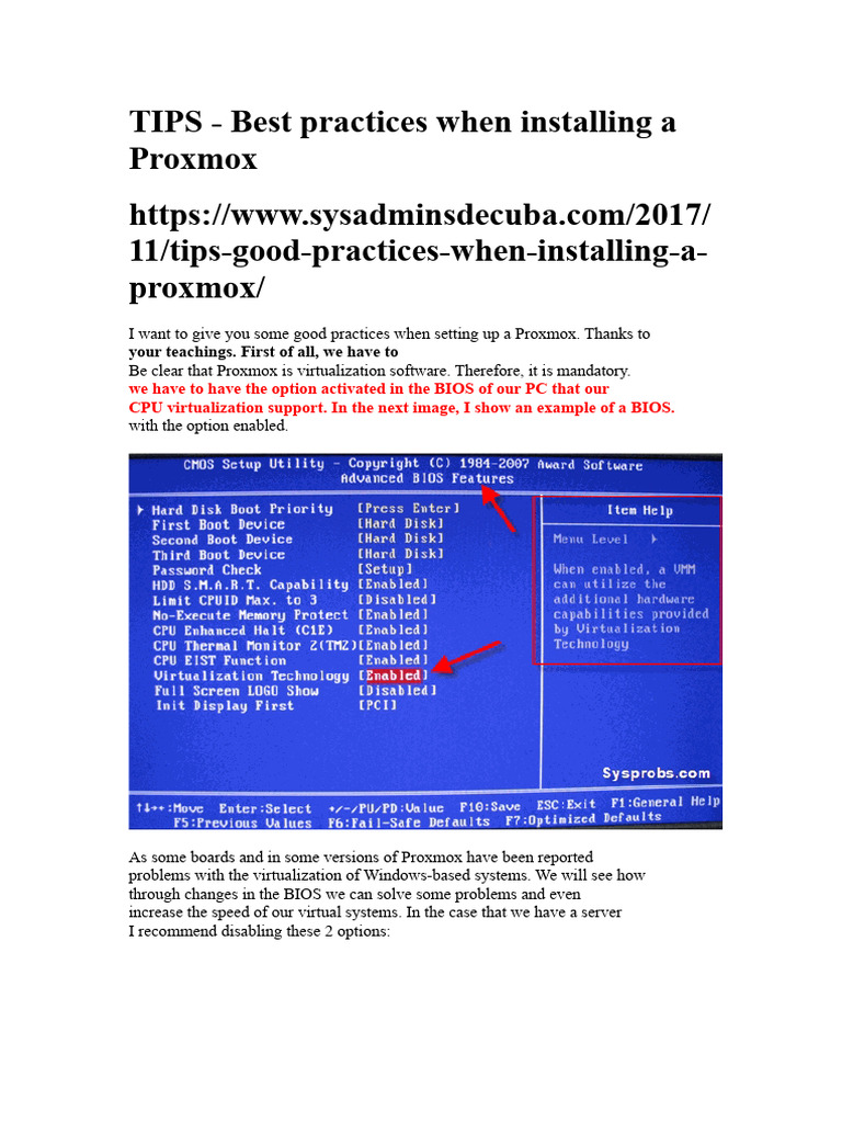 Proxmox Installation Best Practices | PDF | Bios | System Software