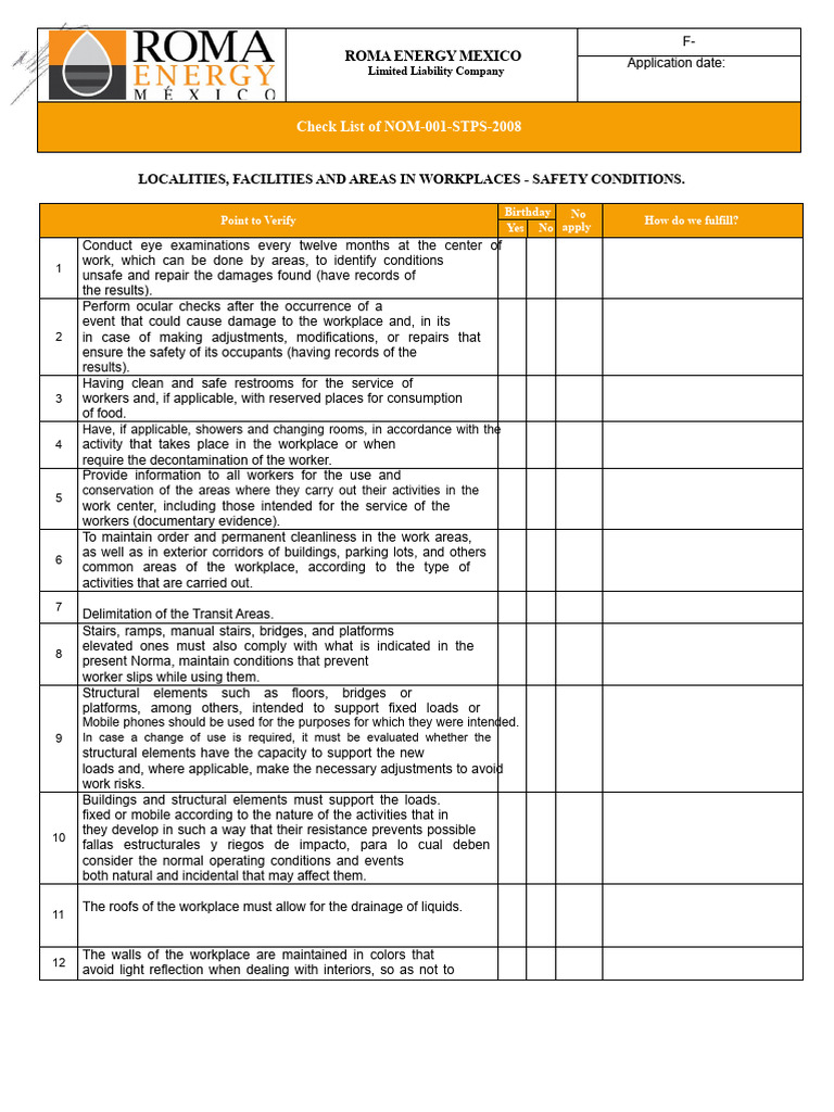 NOM-001-STPS-2008 Safety Checklist | PDF | Stairs