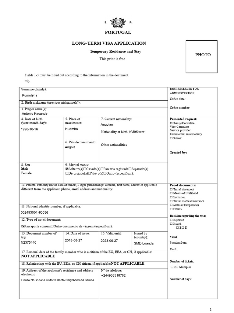 Filled Visa Form | PDF | Travel Visa | Government And Personhood
