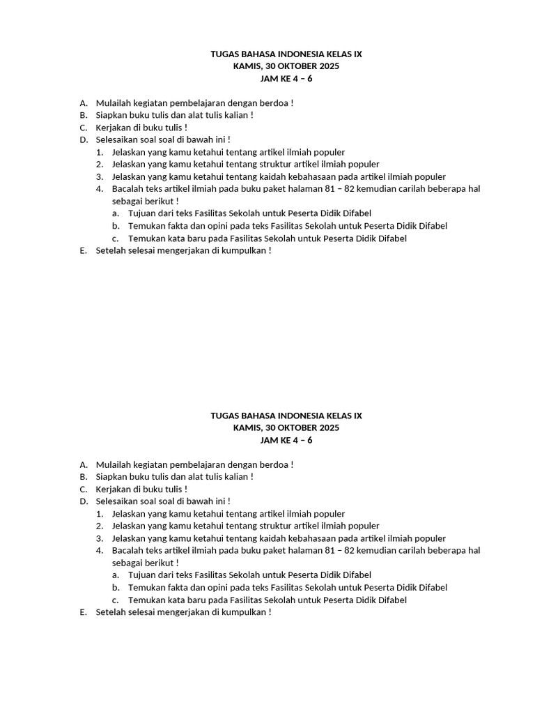 Tugas Bahasa Indonesia Kelas Ix | PDF
