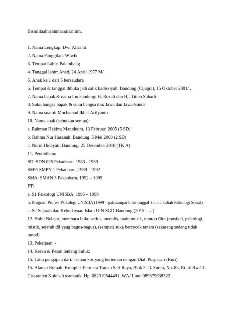 Profil Dwi Afrianti: Biografi Singkat | PDF
