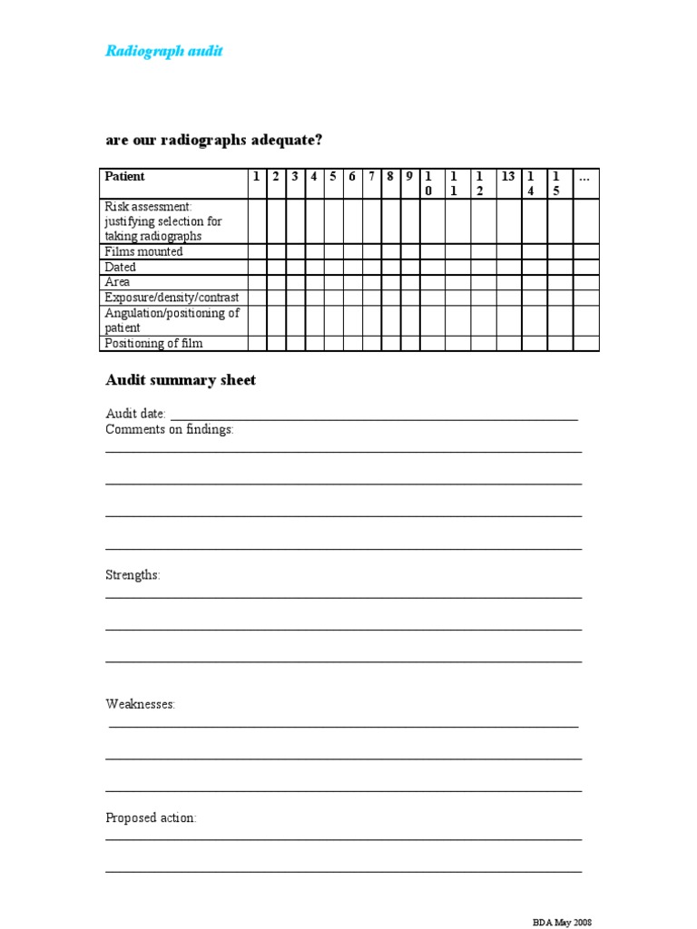Radiograph Audit Checklist and Summary | PDF | Medical Specialties ...