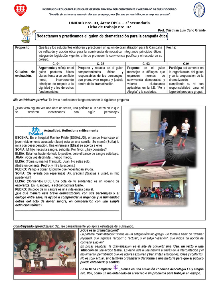 Ficha de Trabajo 7 DPCC | PDF | Escuelas | Violencia