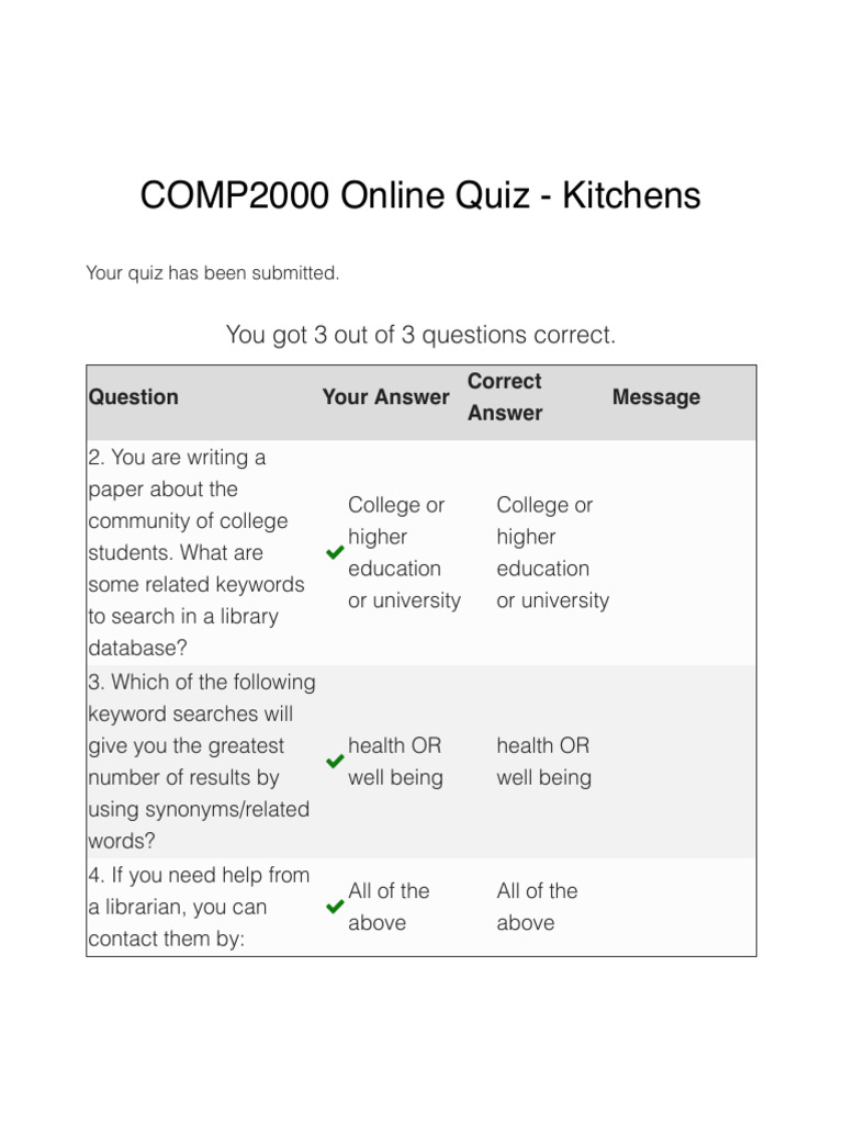 COMP2000 Online Quiz - Kitchens | PDF