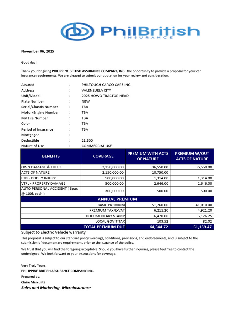 Car Insurance Proposal Quotation 2025 | PDF | Insurance | Vehicles