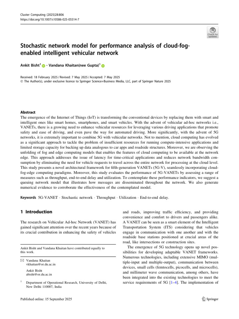 Stochastic Model for 5G-VANET Analysis | PDF | Computer Network | Computing