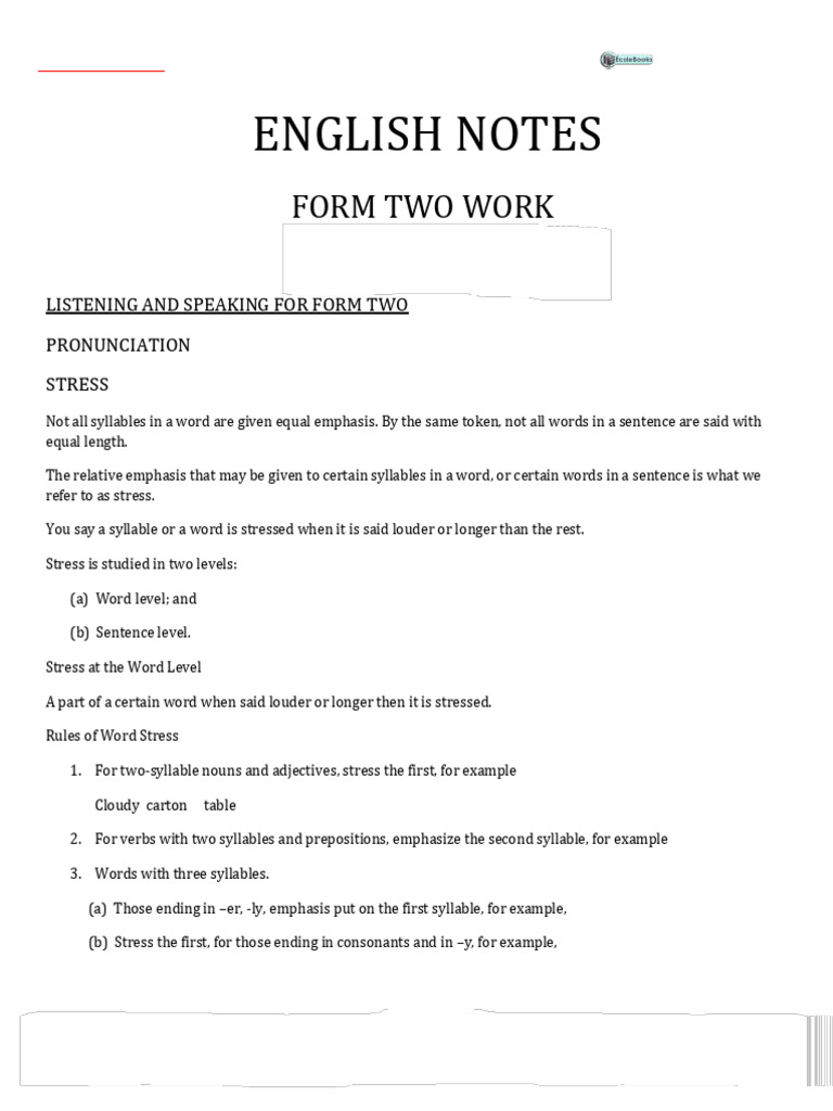 Form 2 English Notes | PDF | Stress (Linguistics) | Word