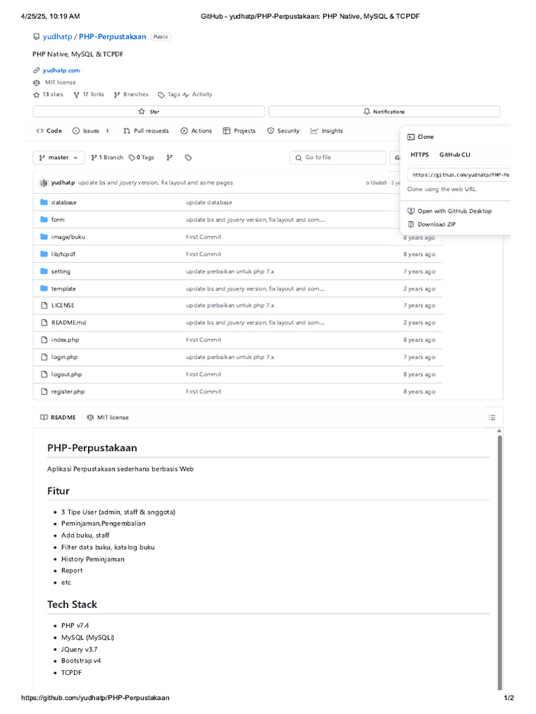 GitHub - Yudhatp - PHP-Perpustakaan - PHP Native, MySQL & TCPDF | PDF