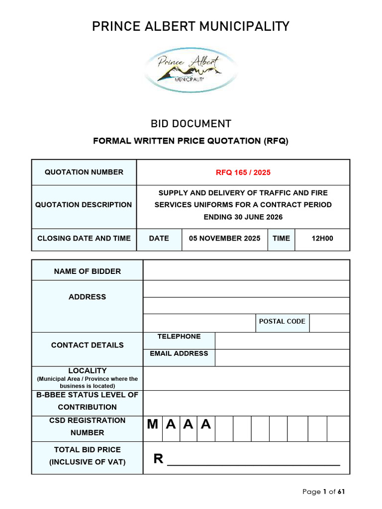 PAMun Bid Document - RFQ 165 - 2025 Emergency Services Uniforms | PDF ...