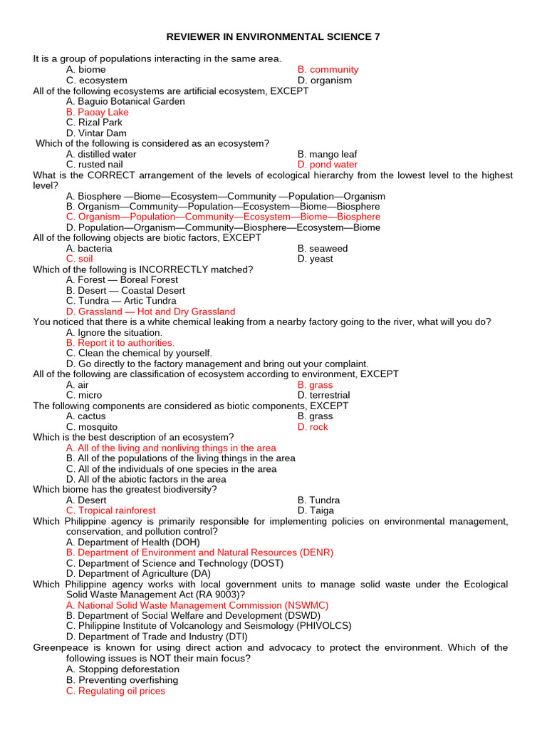 Environmental Science Review Questions | PDF | Ecosystem | Ecology