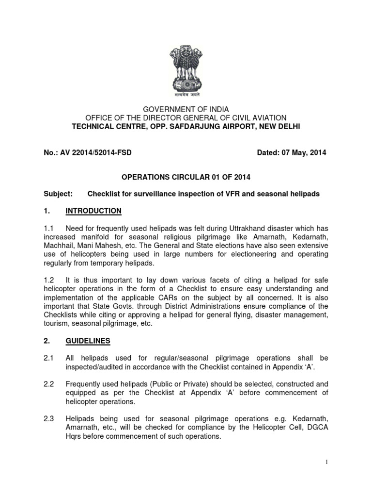 DGCA Helipad Inspection Guidelines | PDF | Helicopter | Aviation