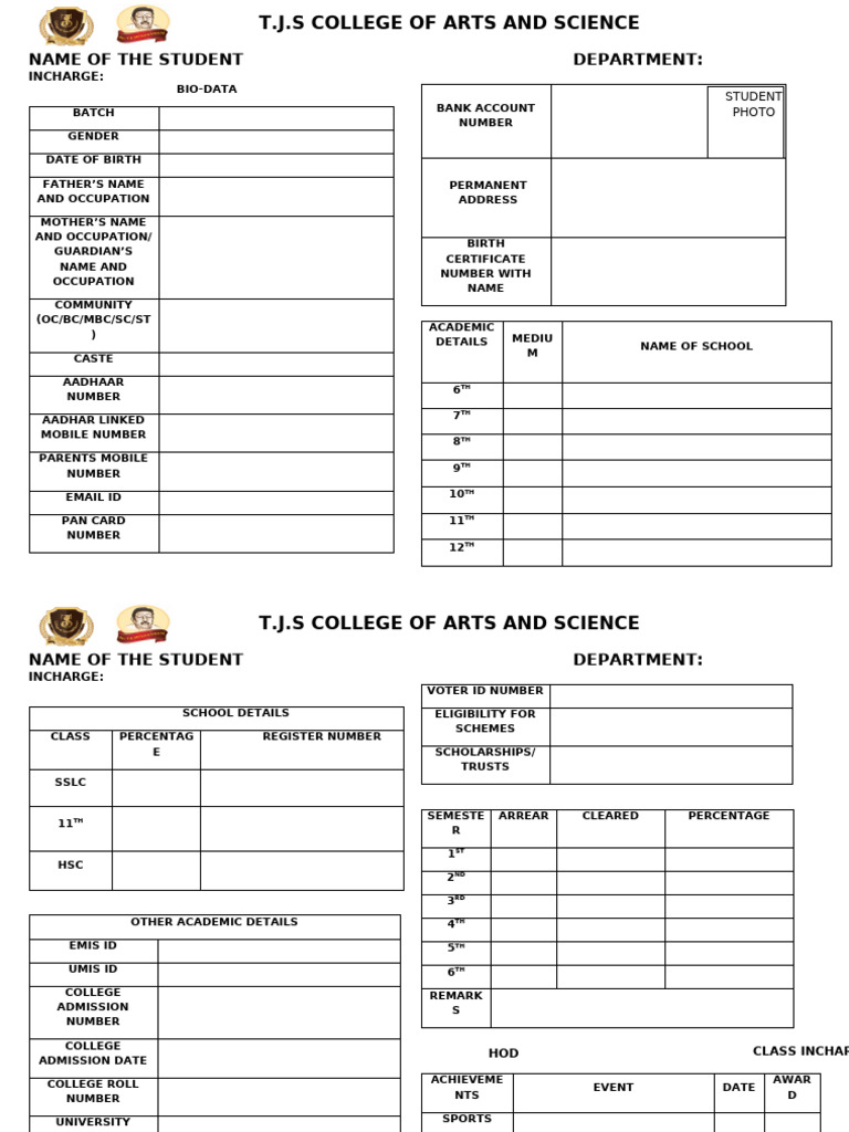 Students Bio Data - Final Format-2 | PDF