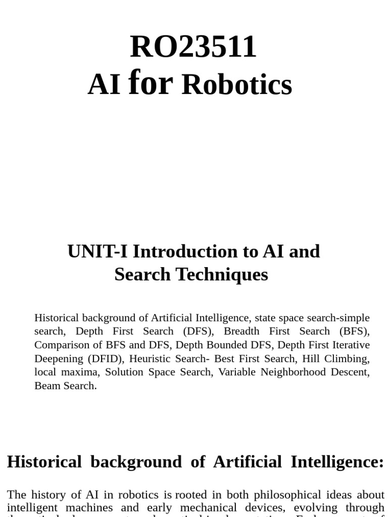 AI Robotics: Search Techniques Overview | PDF | Mathematical ...