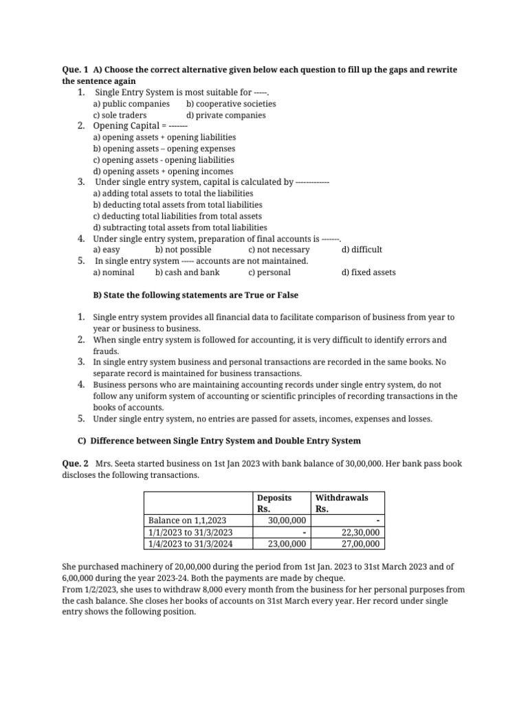 Single Entry System Accounting Practice | PDF | Payments | Expense