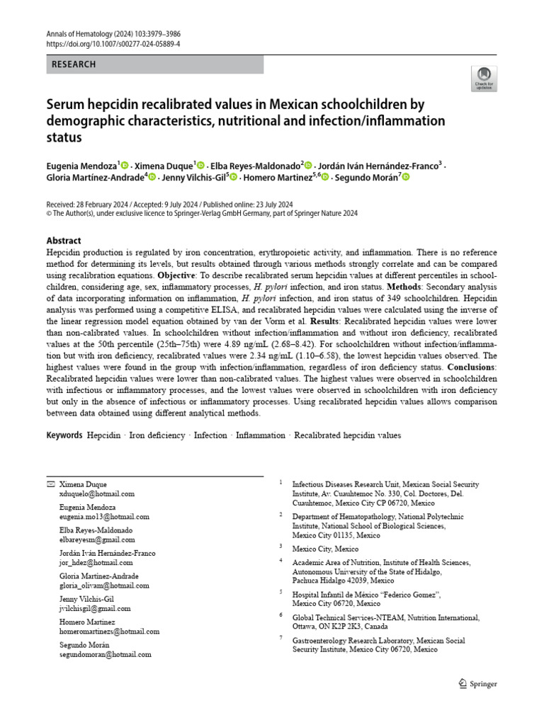 Recalibrated Hepcidin Levels in Children | PDF | Medical Specialties ...