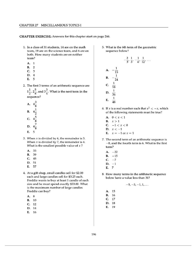 ACT Misc Topics Practice | PDF