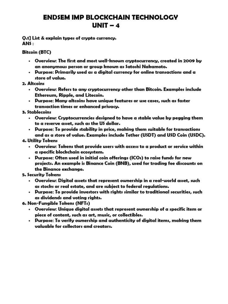 Endsem Imp Blockchain Technology Unit 4 | PDF | Cryptocurrency | Bitcoin