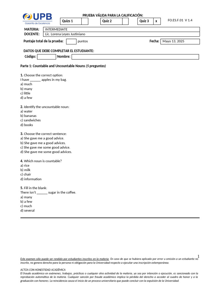 Segundo Parcial Ingles | PDF | Deshonestidad academica | Ambiente Educativo