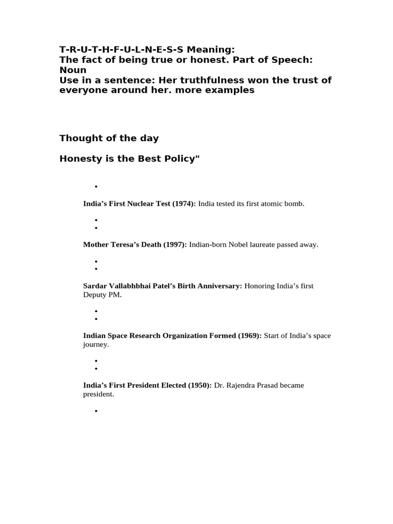 Meaning and Importance of Truthfulness | PDF