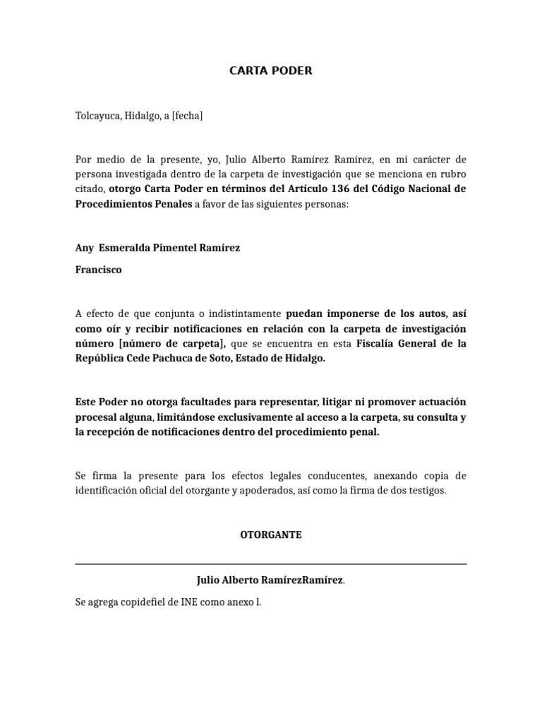 Carta Poder para Consulta de Investigación | PDF
