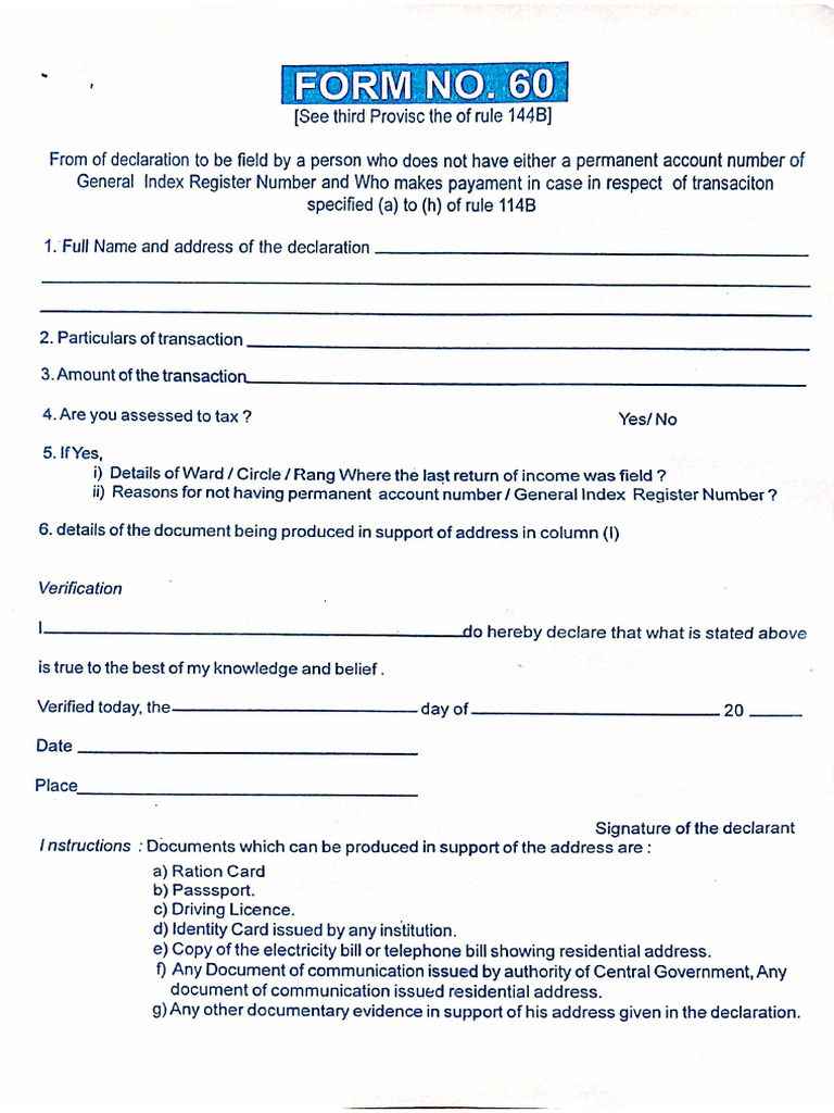 Form No 60 | PDF