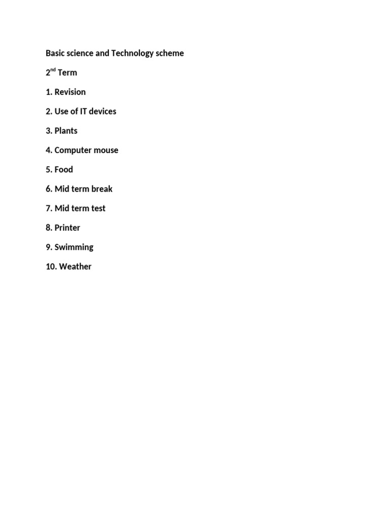 Basic Science and Technology Scheme 2nd Term | PDF