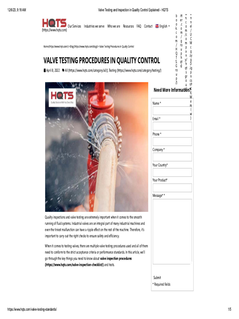 Valve Testing and Inspection in Quality Control Explained - HQTS | PDF