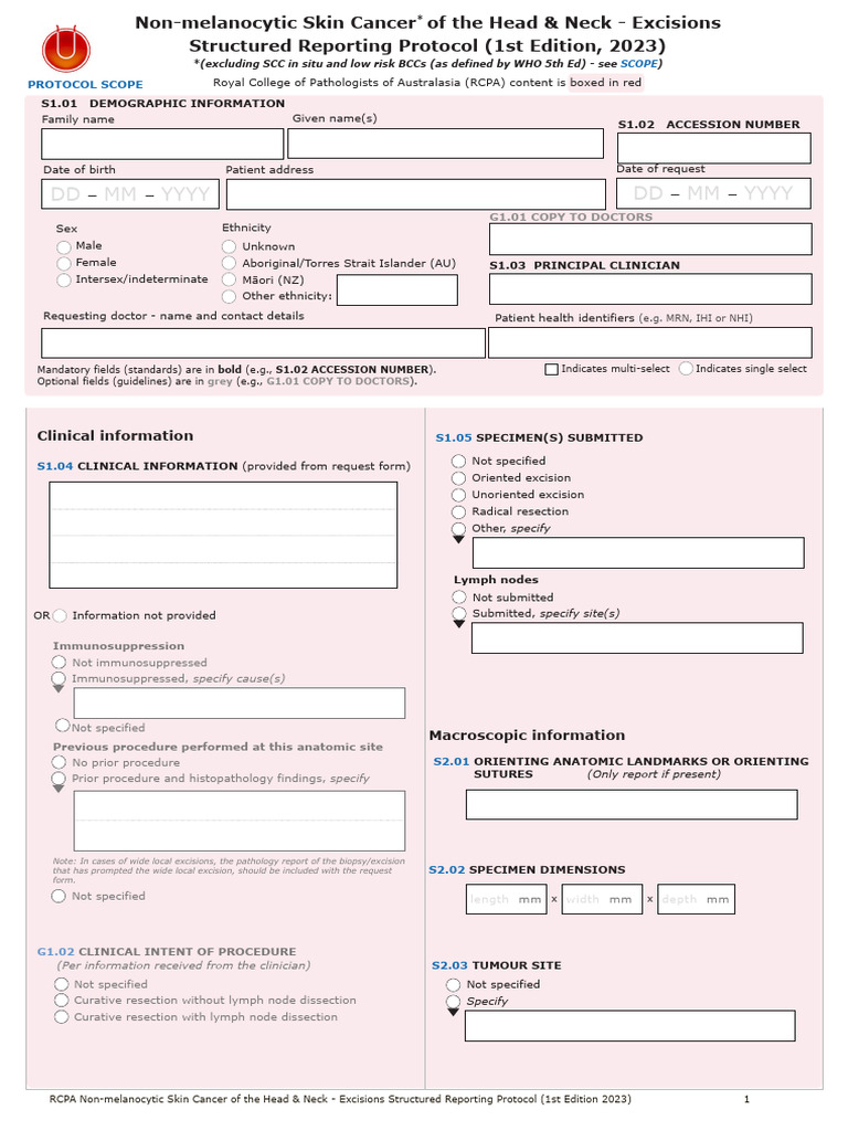 RCPA Skin Cancer Reporting Protocol 2023 | PDF | Skin Cancer | Neoplasms