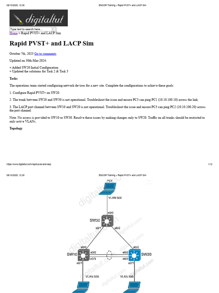 ENCOR Training Rapid PVST+ and LACP Sim | PDF | Networks | Internet