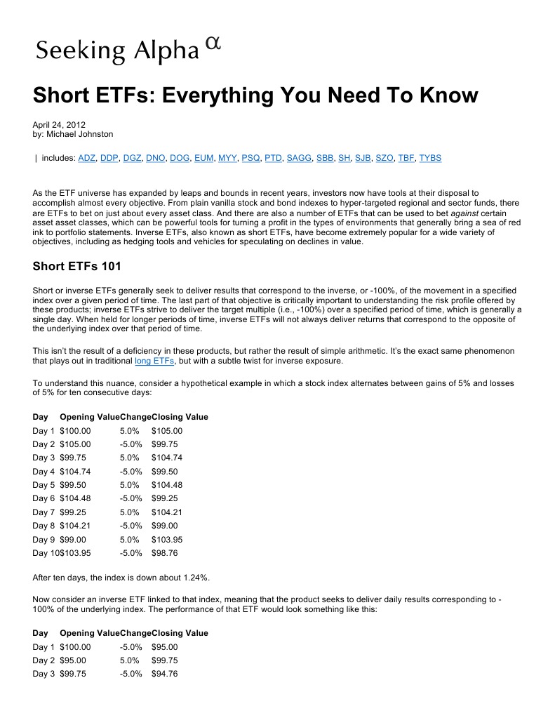 Short Etfs Everything You Need To Know PDF Exchange Traded Fund