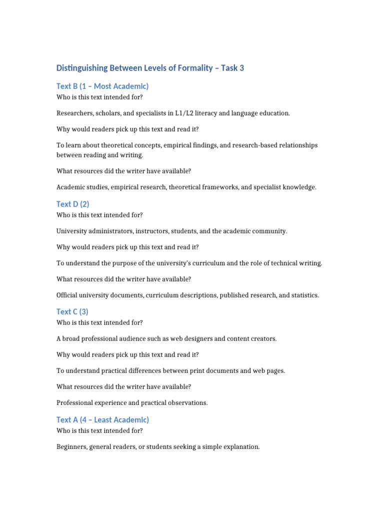 Levels of Formality in Writing Explained | PDF