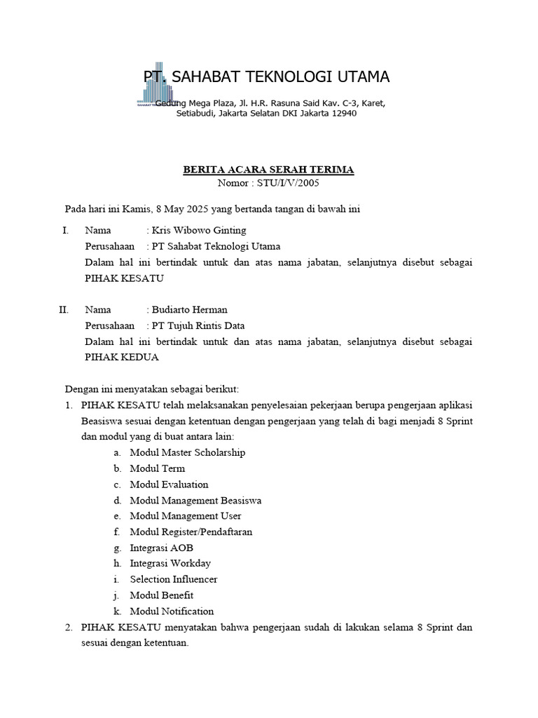 00 Contoh Format BAST Baru | PDF