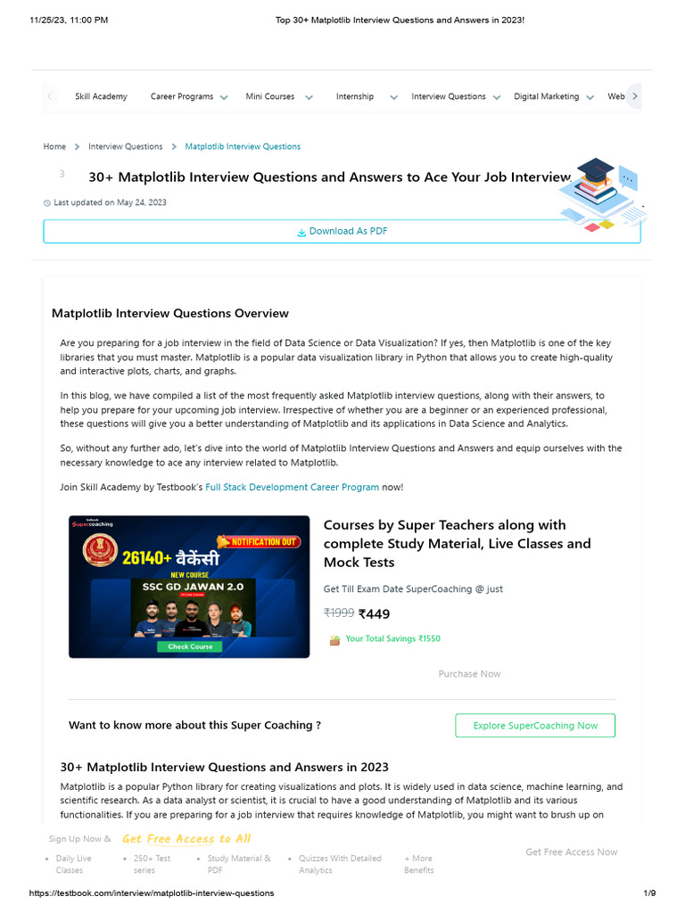 Matplotlib Interview Questions 2023 | PDF
