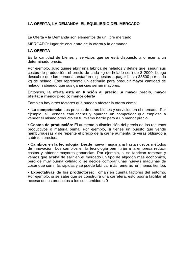 Oferta, Demanda y Equilibrio del Mercado | PDF | Oferta y demanda ...