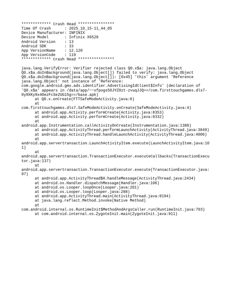 Infinix X6528 Crash Report Analysis | PDF
