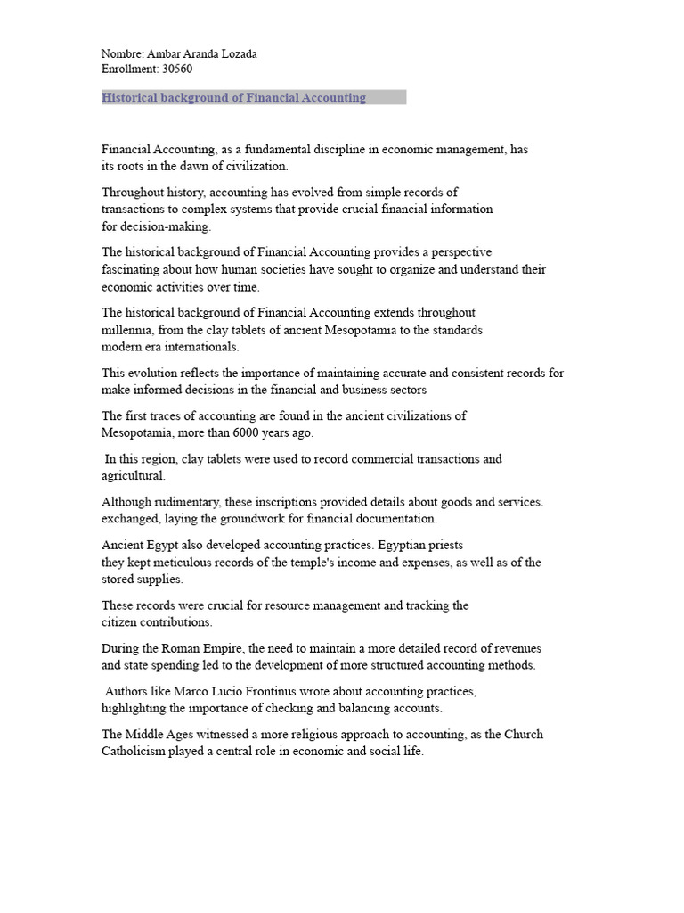 Historical Background of Financial Accounting | PDF | Accounting ...