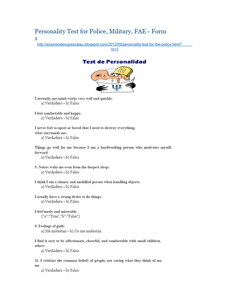Police and Military Personality Test | PDF | Psychological Concepts ...