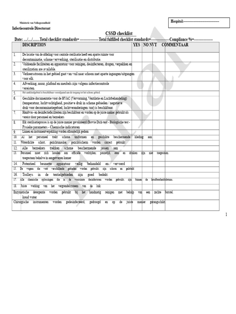 CSSD Audit Checklist PDF | PDF