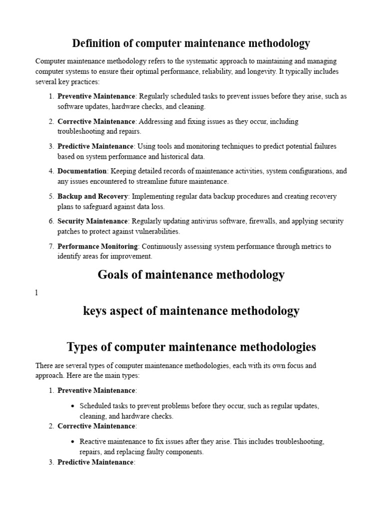 Computer Maintenance Methodologies Explained | PDF | Computer Data ...