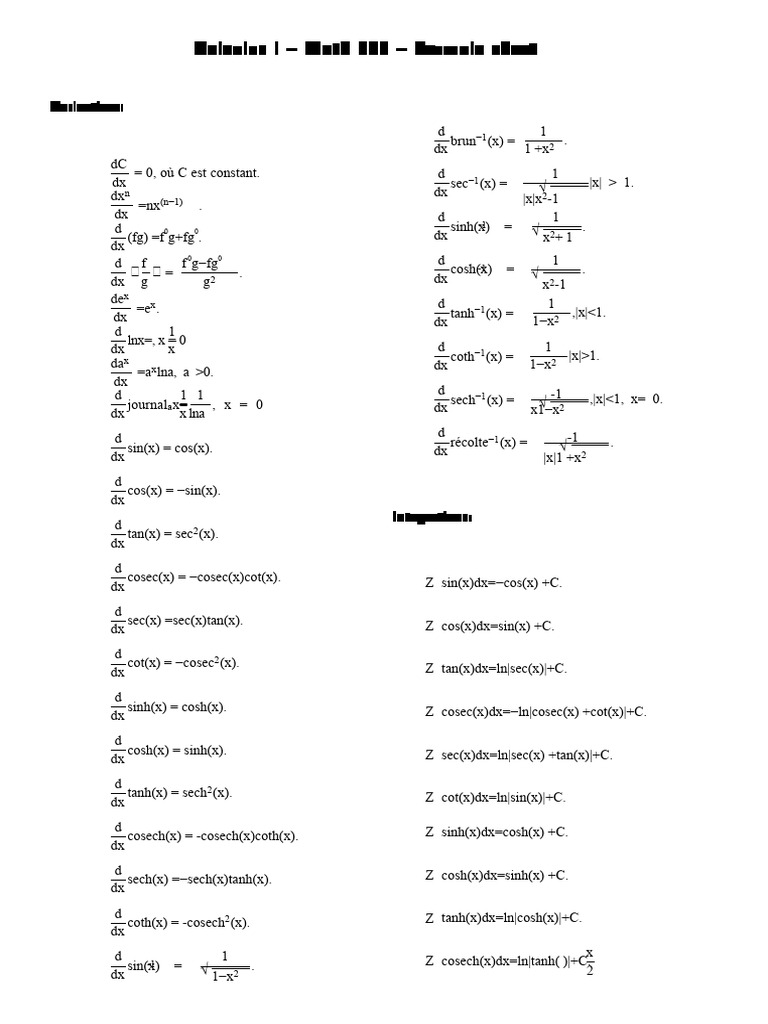 Formules de dérivation et intégration | PDF | Théorie des nombres ...