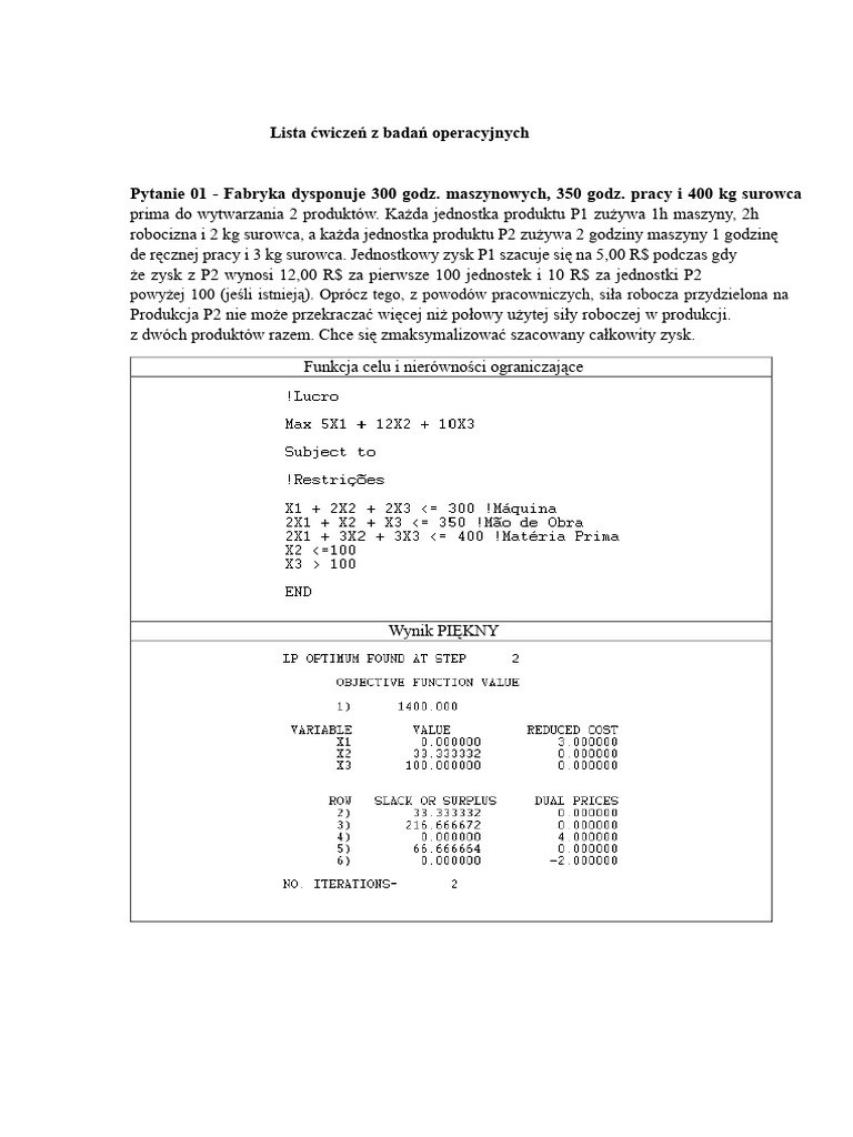 Lista Ćwiczeń Z Programowania Operacyjnego | PDF