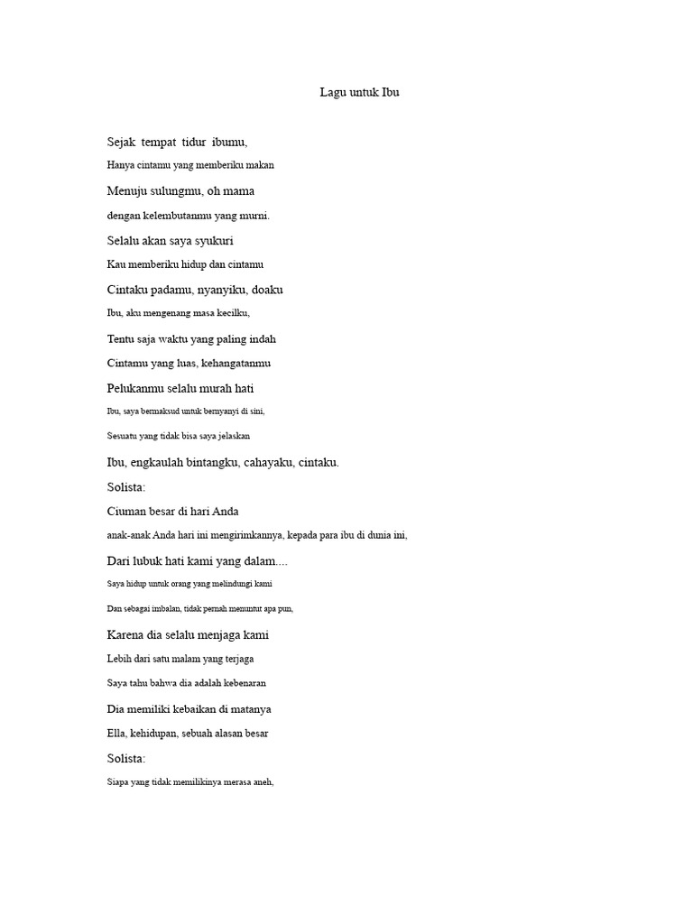 Lagu Cinta untuk Ibu yang Tercinta | PDF