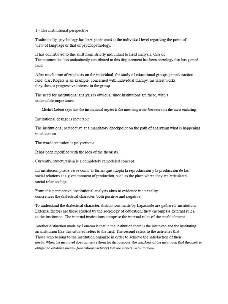 Institutional Analysis in Education | PDF | Psychoanalysis | Pedagogy