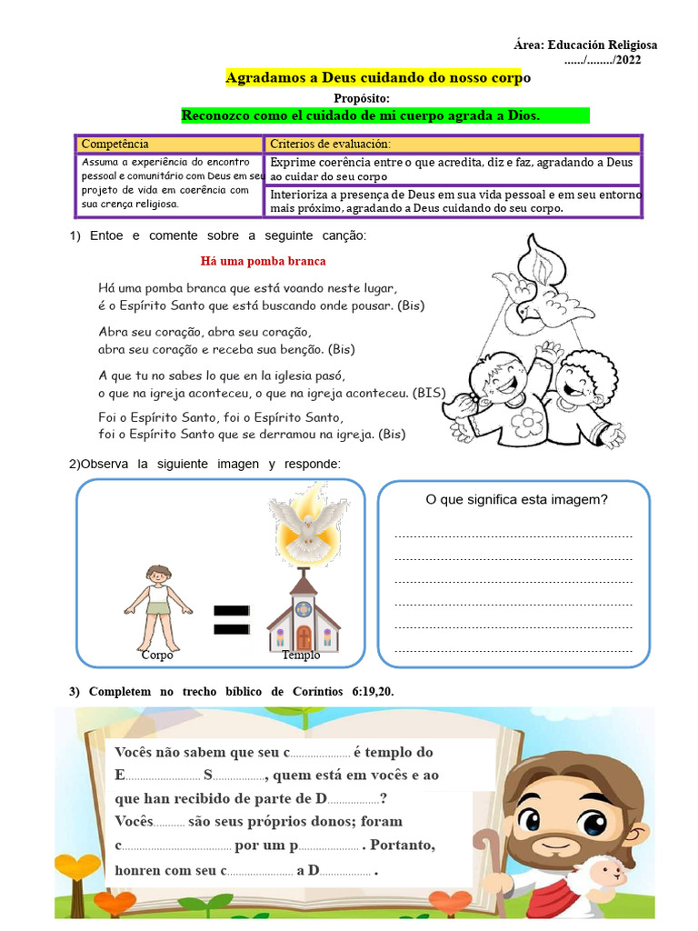 Ficha Da Sessão Agradamos A Deus Cuidando Do Nosso Corpo Coríntios 6,19 ...