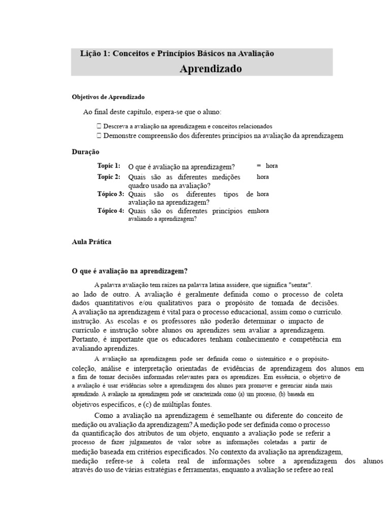 Avaliação na Aprendizagem: Princípios e Tipos | PDF | Aprendizado ...