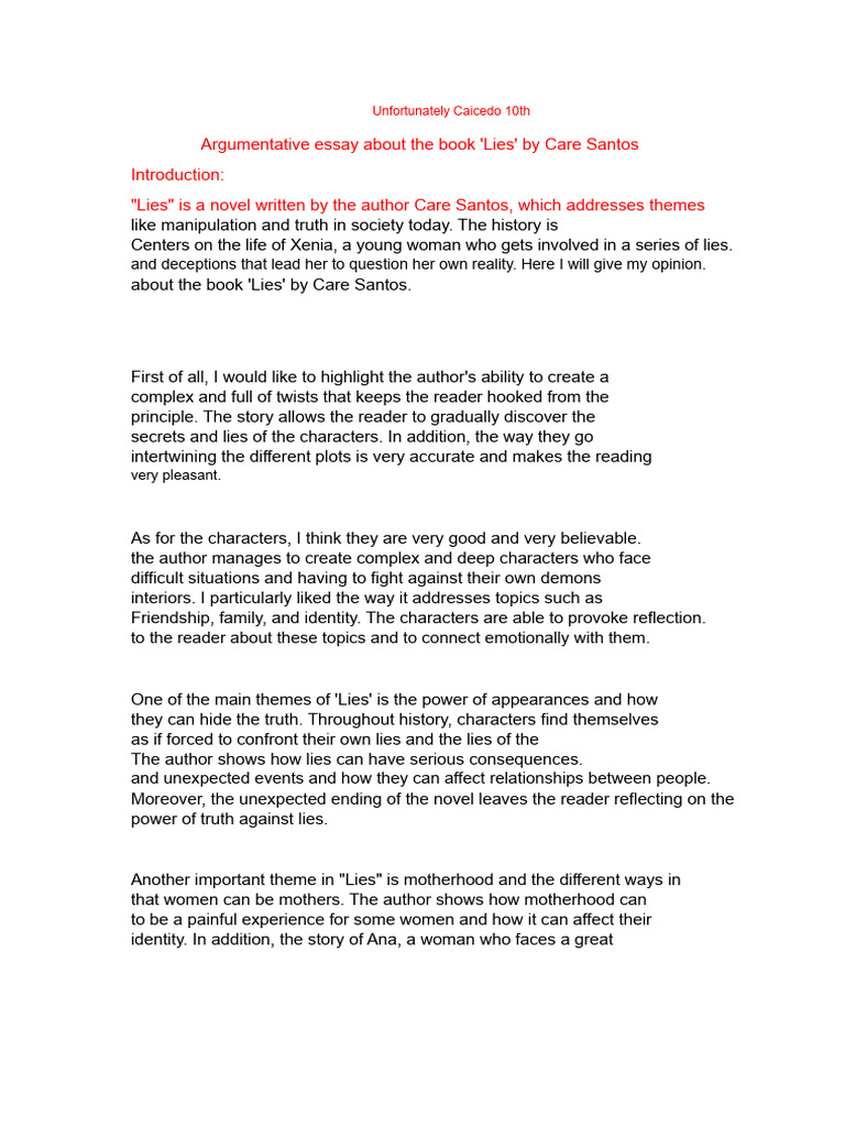 Argumentative Essay, Book Lies | PDF | Essays
